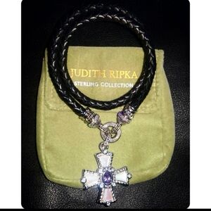 JUDITH RIPKA MOP Maltese cross magnet & leather choker necklace both original !